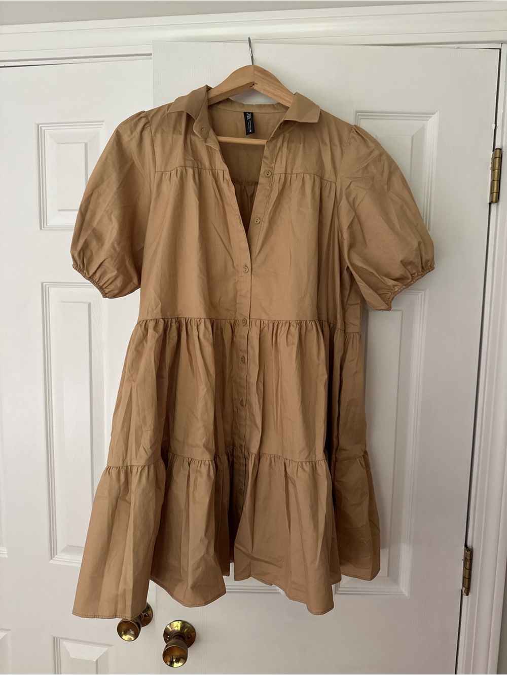 Zara puff sleeve babydoll dress in tan/khaki